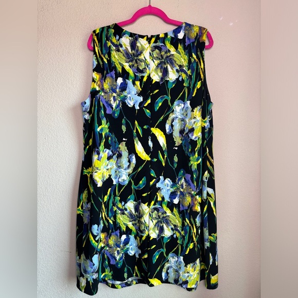 Jones Studio Black and Yellow Spring Floral Sleeveless Sheath Shift Dress 16W - Picture 5 of 6